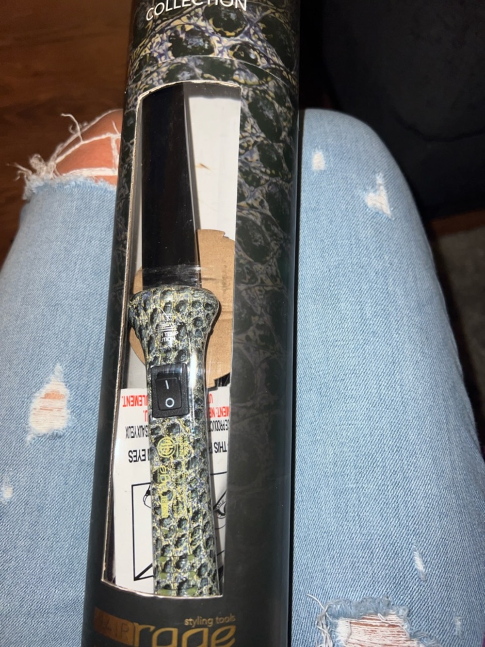 Croc Print Curling wand 1” - Black and Olive